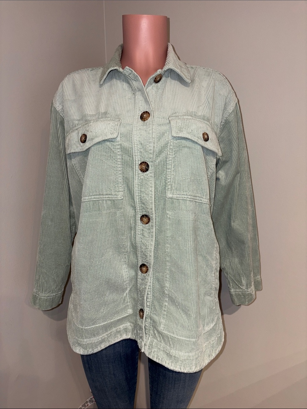 Madewell Corduroy Yorkway Button-Front Shirt Jacket Sage Mist Size S #NB603